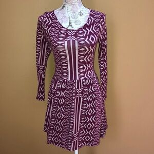 Everly Aztec Print Skater Dress Small Purple